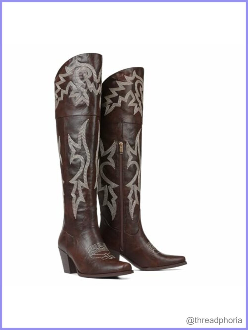 Over the Knee Cowboy Boots Pointed Toe Block Heel Western PU